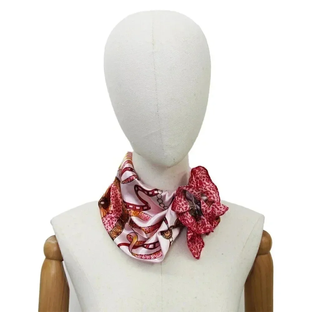 NEW Women's Chic Pink Ribbons Pearls and Gold Scarf